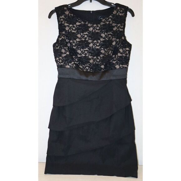 Connected Apparel Women's Petite Sz 6 Black/Nude Lace Combo Sheath Dress $79 - Picture 1 of 7